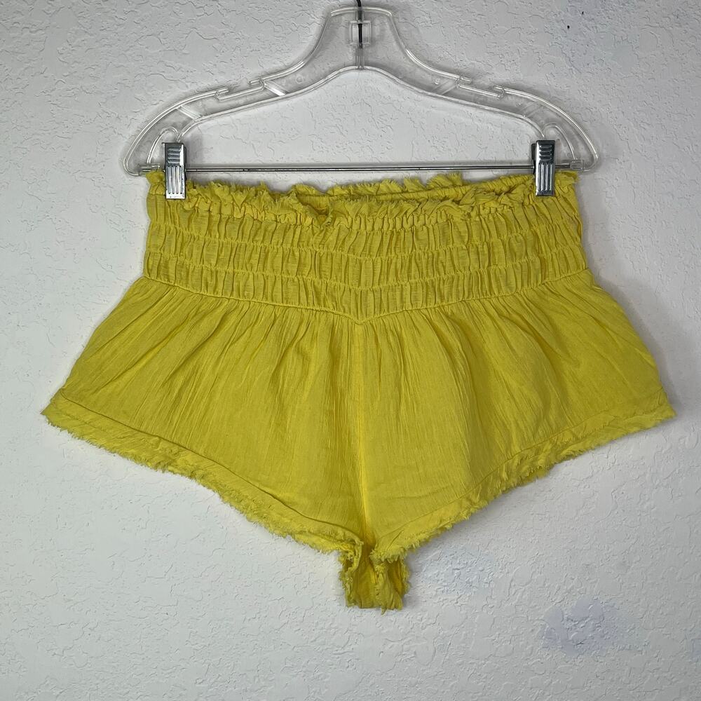 By Anthropologie smocked gauze shorts yellow size M?(measurements) summer beach - Picture 2 of 5